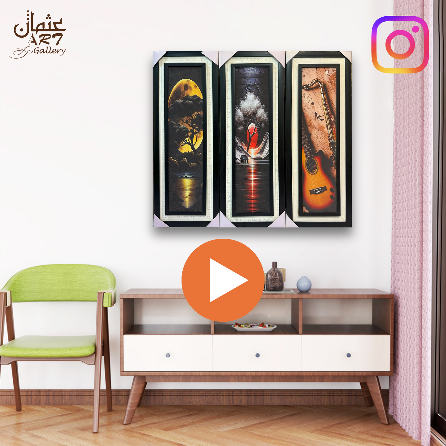 3-Panel Art & Music Set Usman Interior and Art Gallery