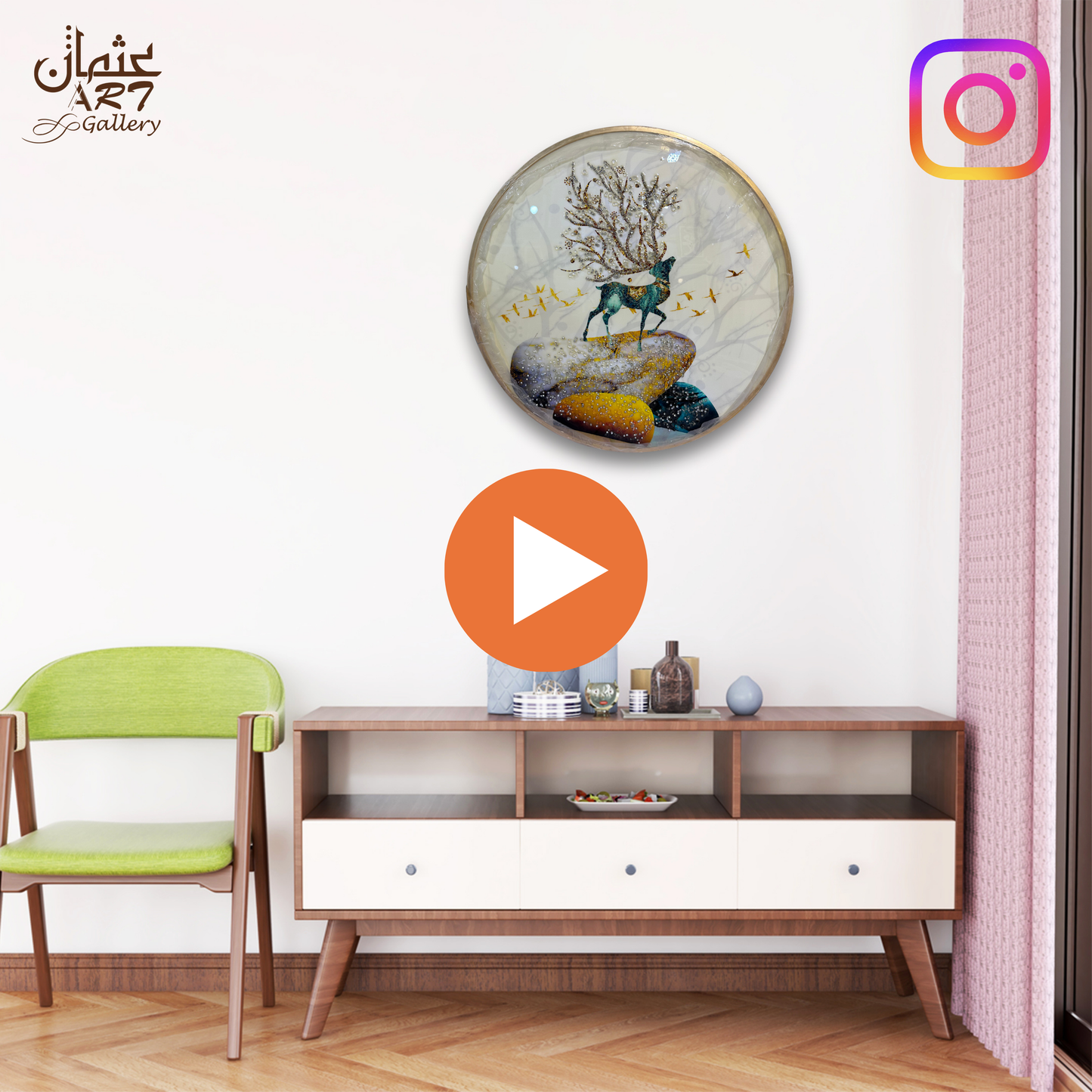 Majestic Deer Resin Artwork with Golden Birds Usman Interior and Art Gallery