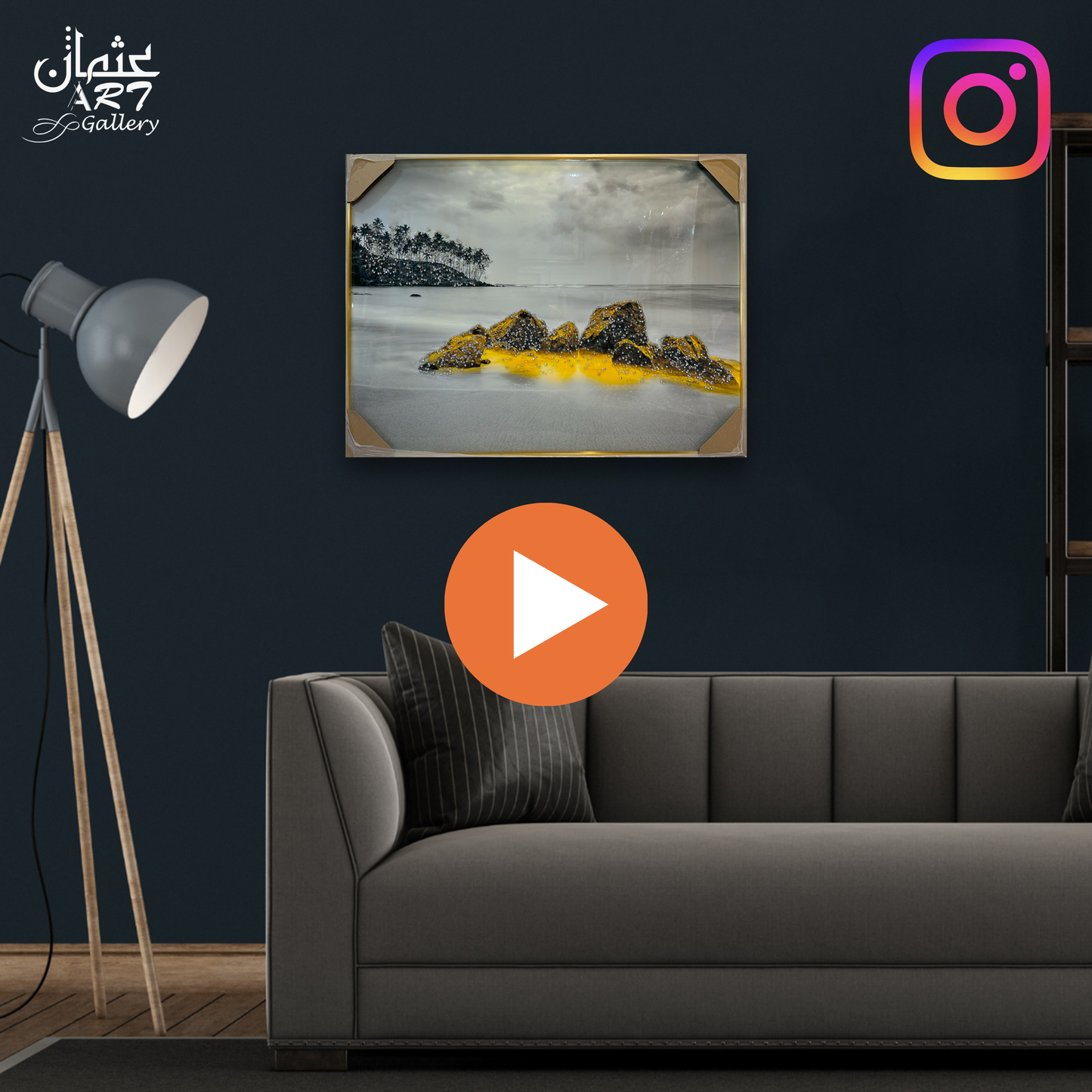 Golden Shoreline Rocks Crystal Frame Usman Interior and Art Gallery