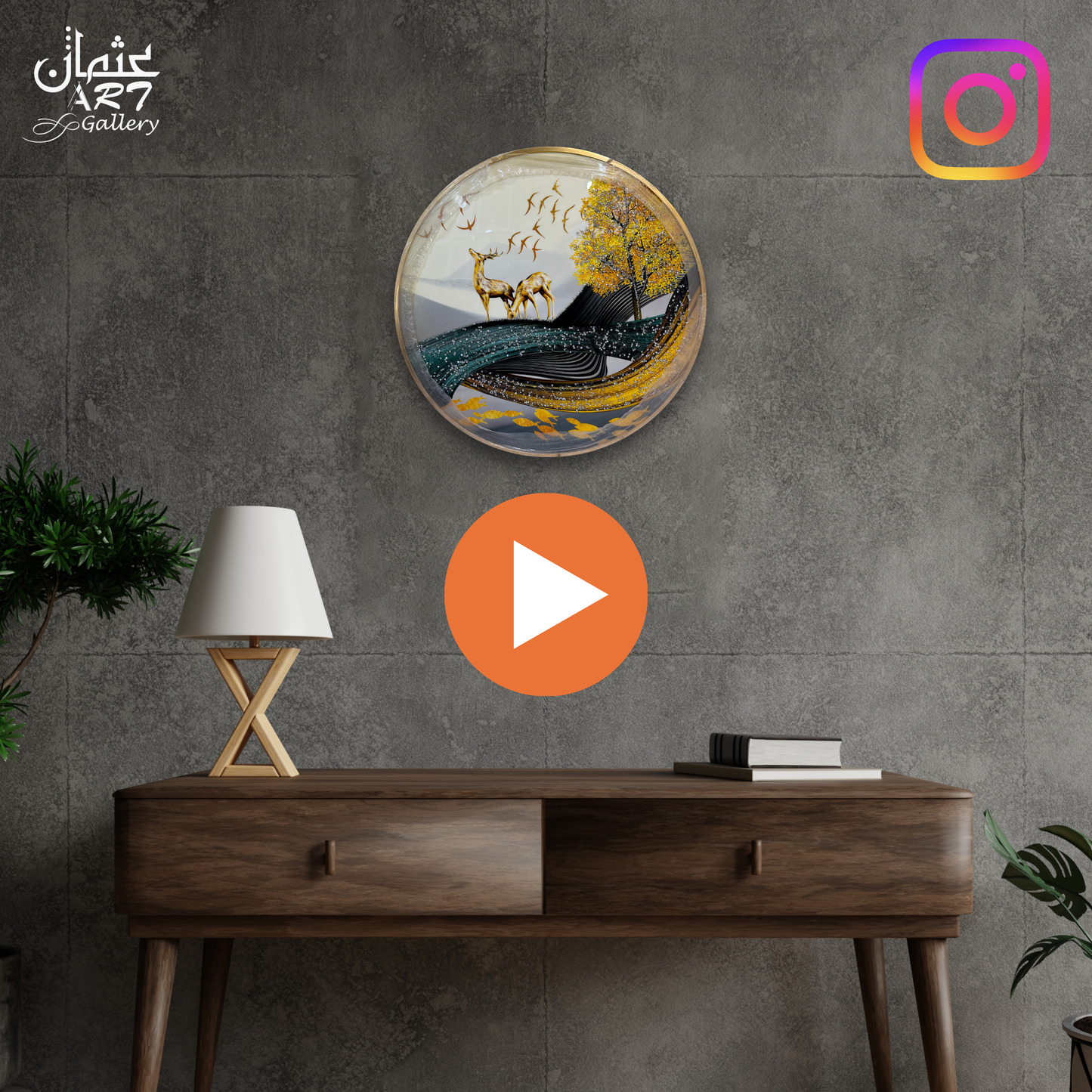 Golden Deer and Tree Resin Epoxy Masterpiece Usman Interior and Art Gallery