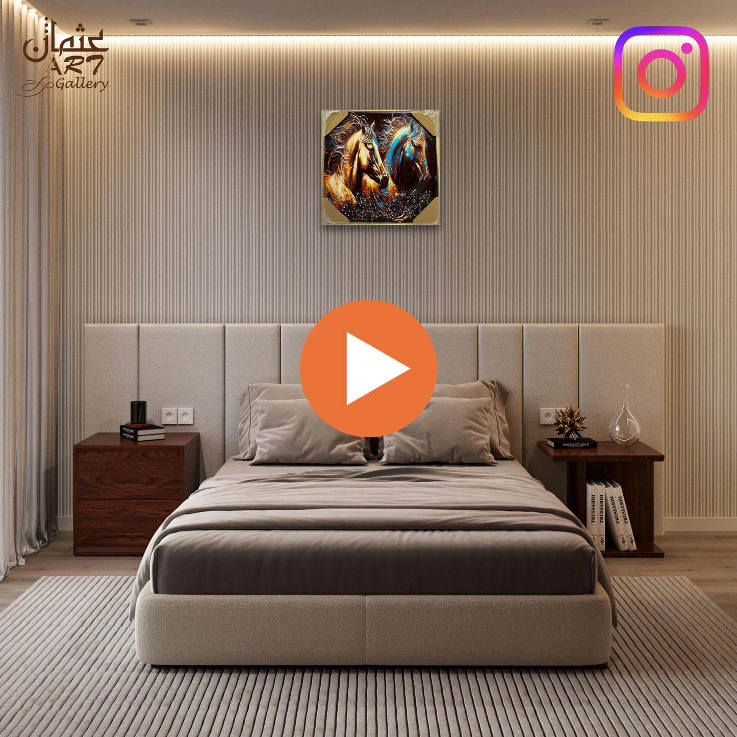 Horse Duo with Metal Boundary – Epoxy Resin Artwork Usman Interior and Art Gallery