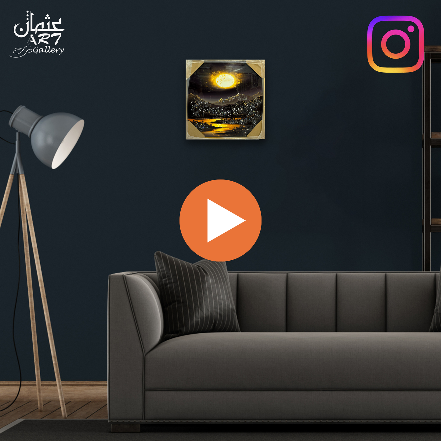 Golden Moon over Mountains – Epoxy Resin Artwork Usman Interior and Art Gallery