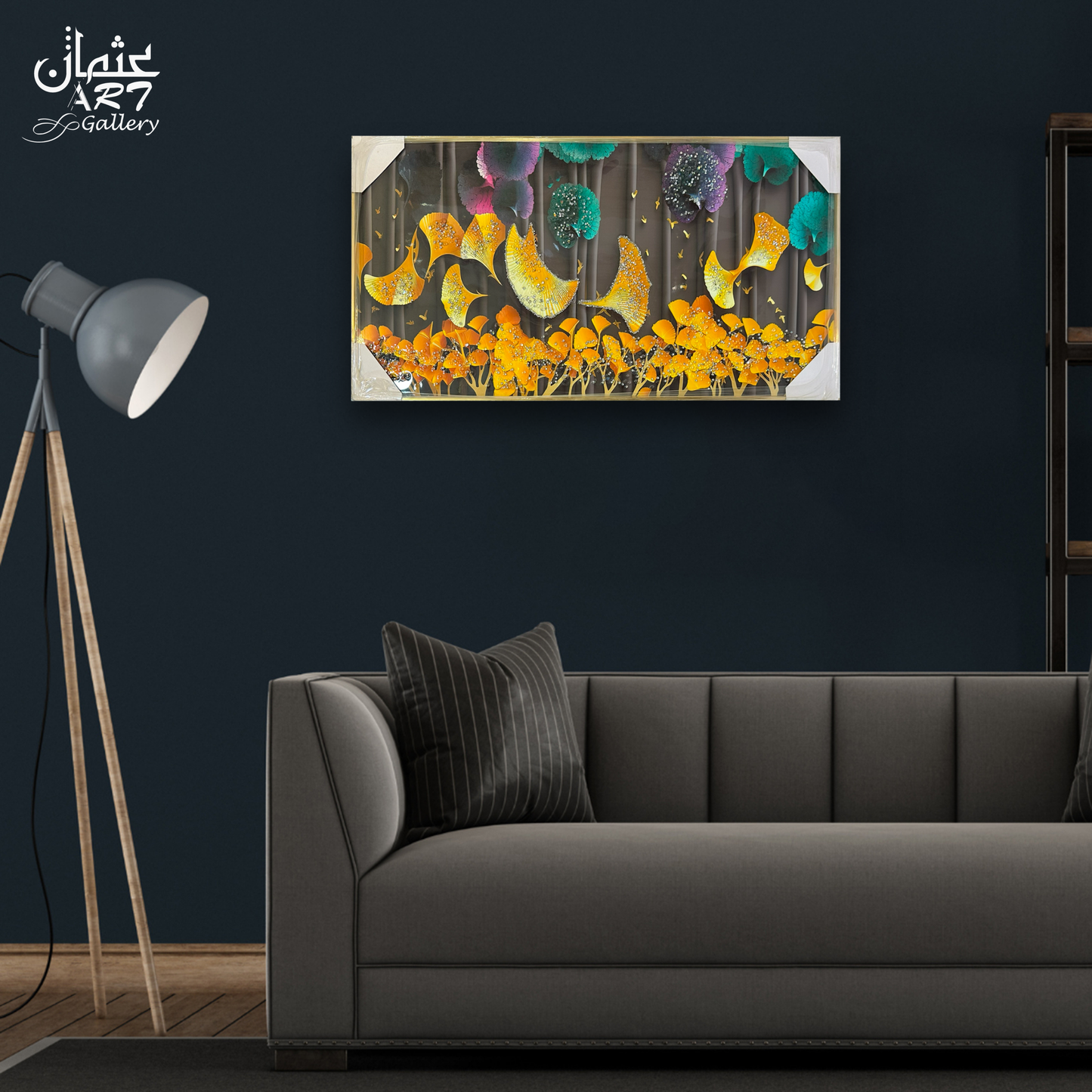 Golden Leaves Abstract Resin Frame