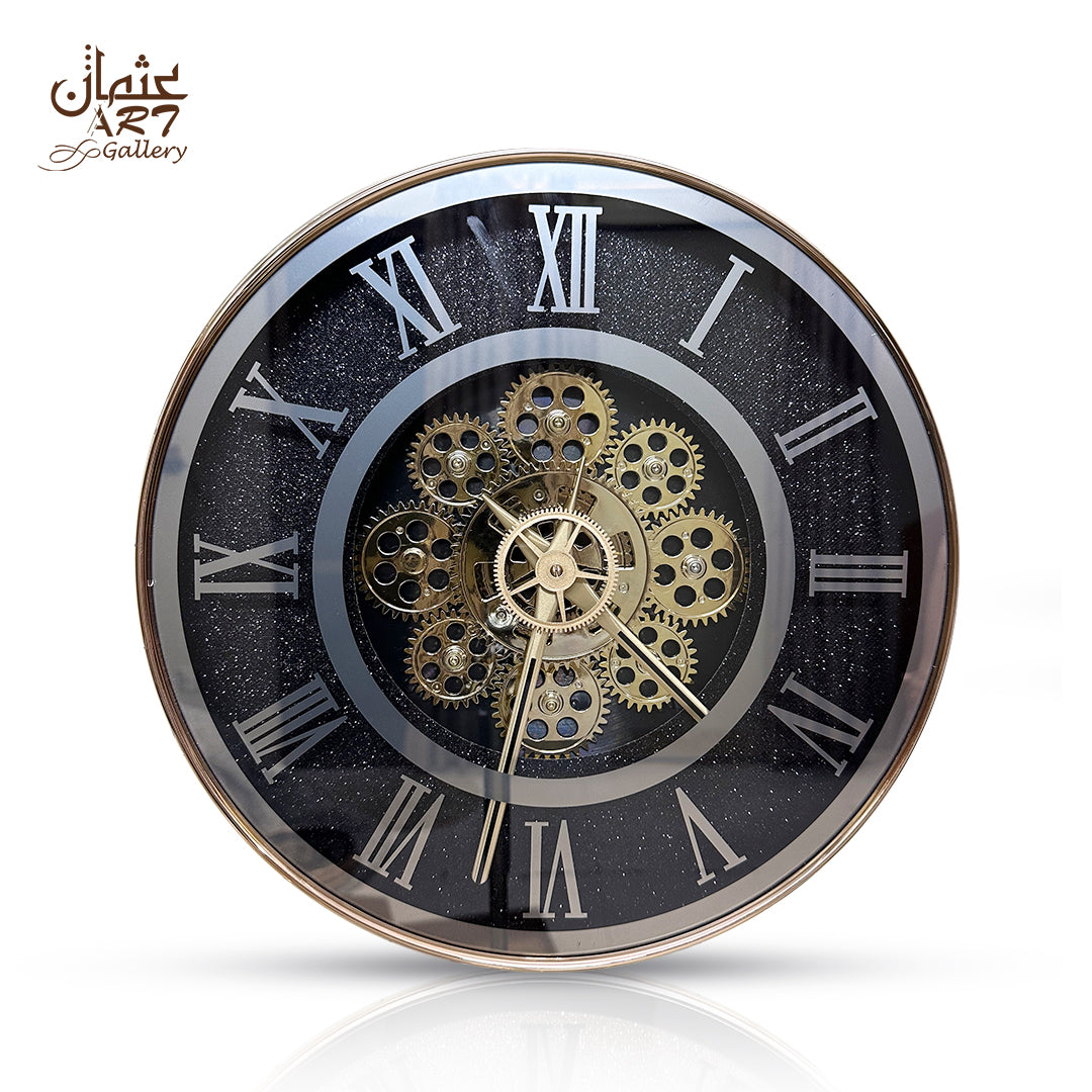 Resin Imported Clock - 13 inches dia (edge to edge) / Black and Gold (No Hanging)
