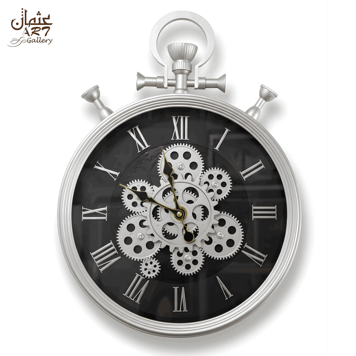 Lantern Gear wall clock in metallic gray with vintage-inspired design
