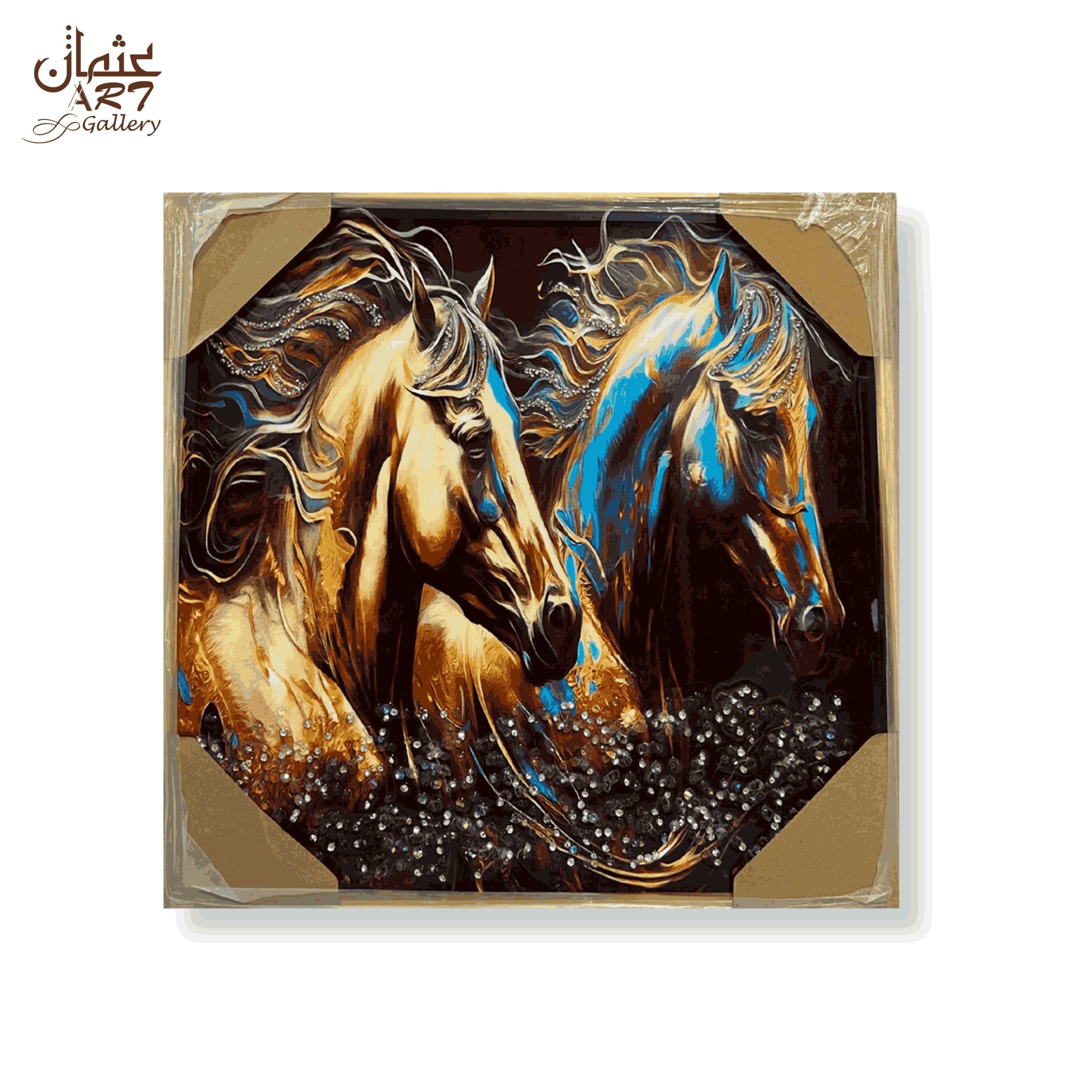 Horse Duo with Metal Boundary – Epoxy Resin Artwork