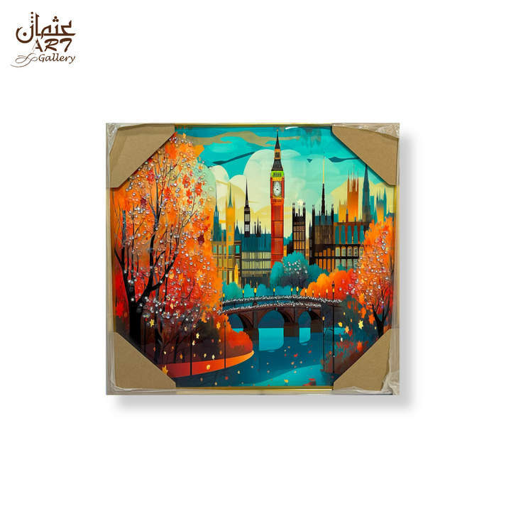 Autumn Riverside Cityscape with Big Ben – Epoxy Resin Wall Art