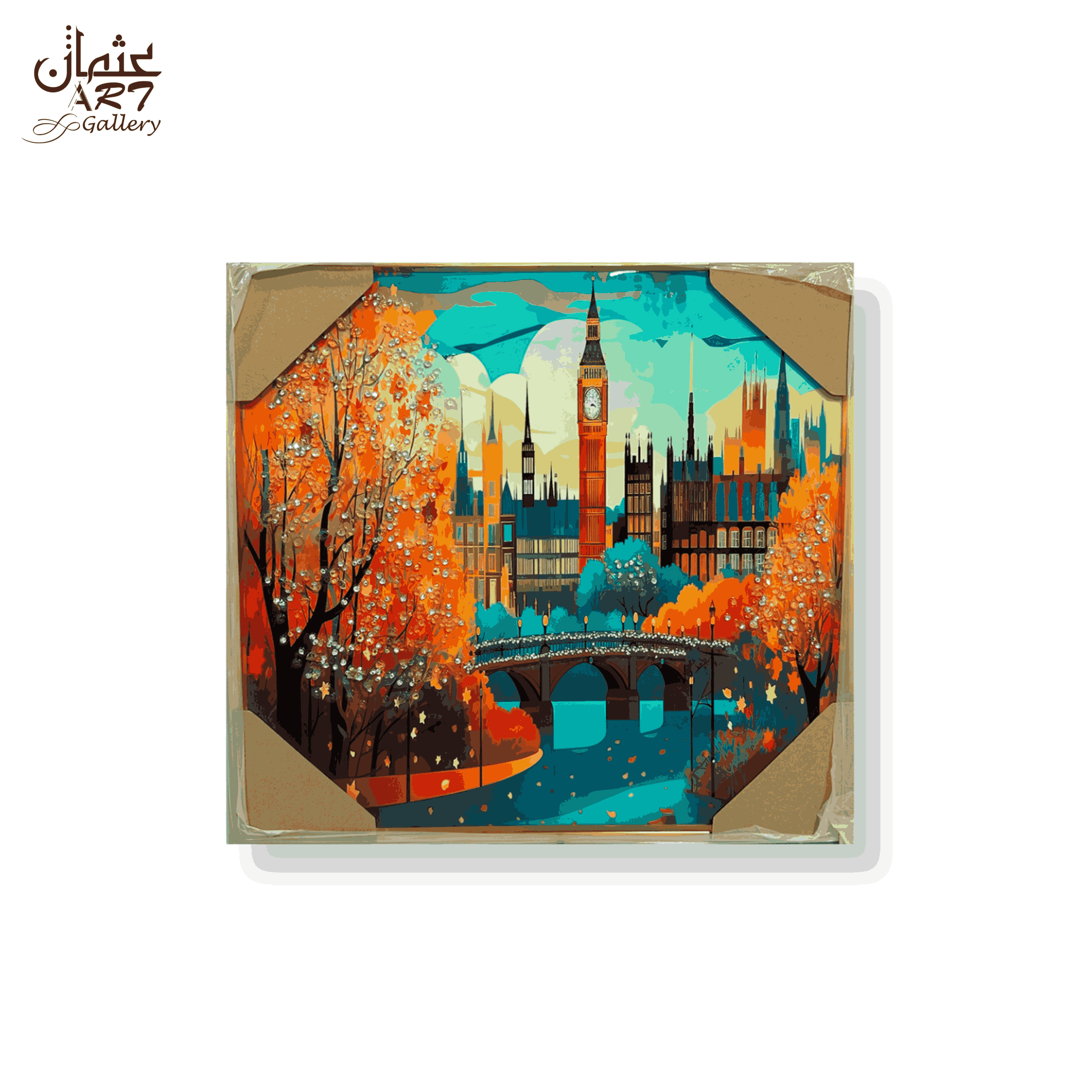 Autumn Riverside Cityscape with Big Ben – Epoxy Resin Wall Art