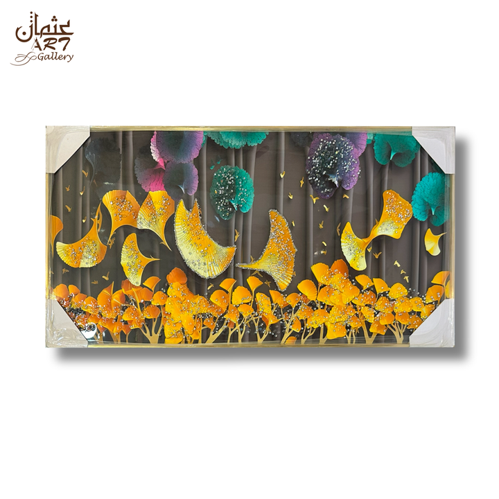 Golden Leaves Abstract Resin Frame