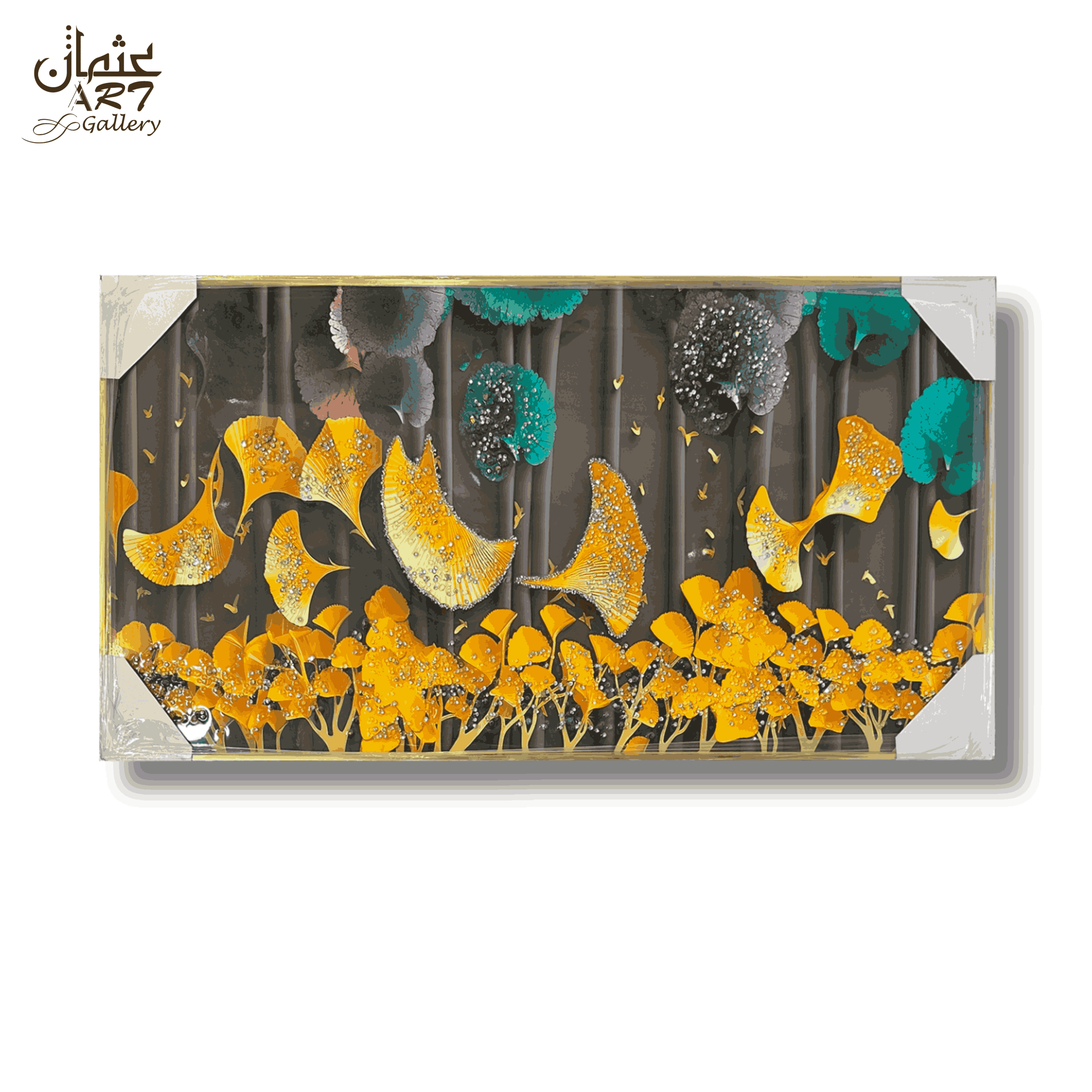 Golden Leaves Abstract Resin Frame