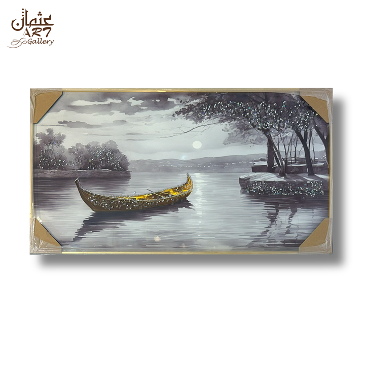 Moonlit Lake Boat Resin Frame