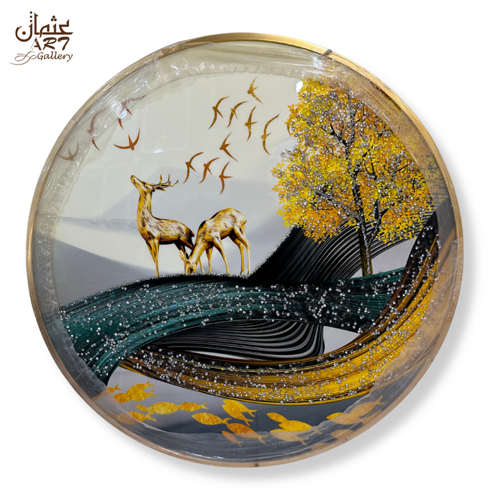 Golden Deer and Tree Resin Epoxy Masterpiece