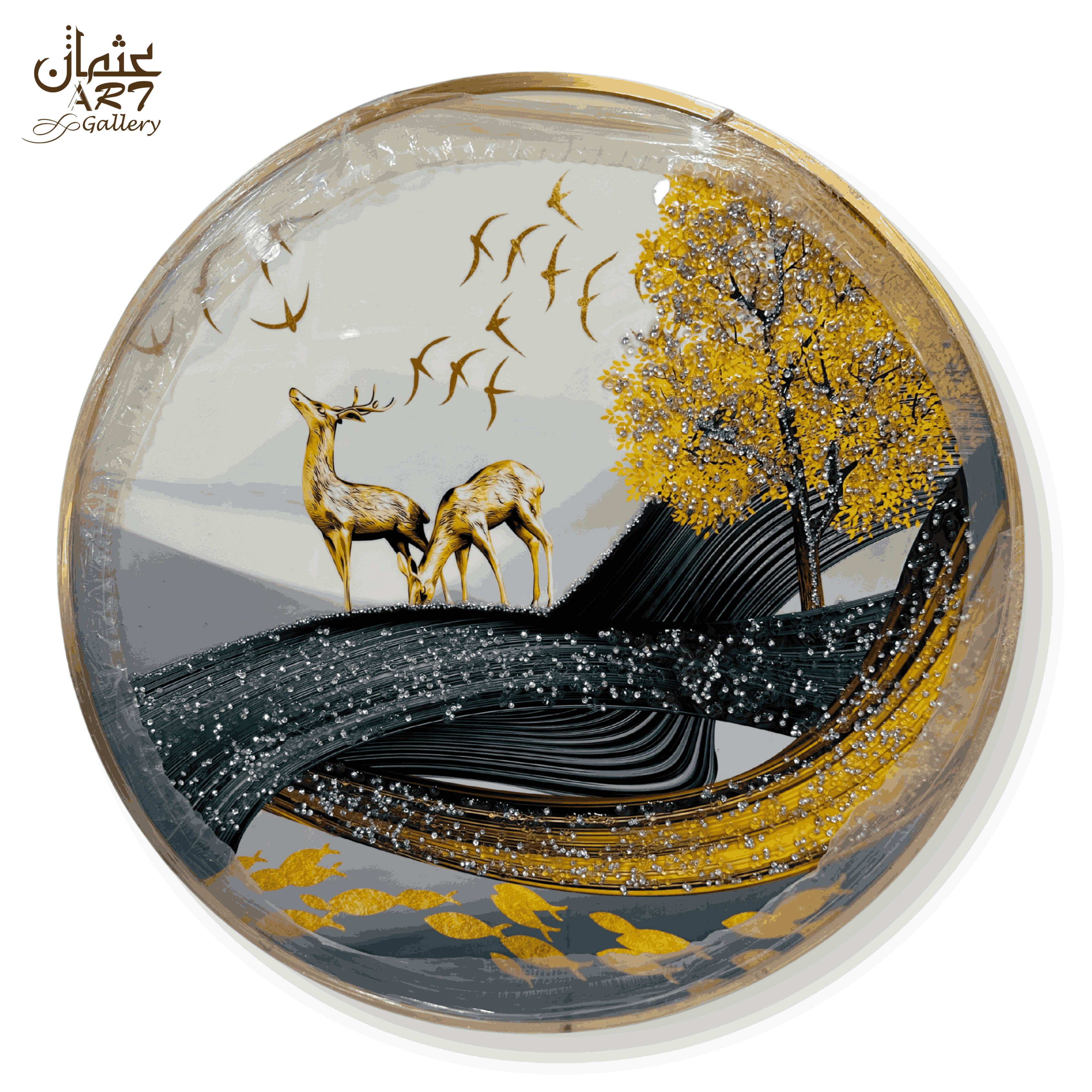 Golden Deer and Tree Resin Epoxy Masterpiece