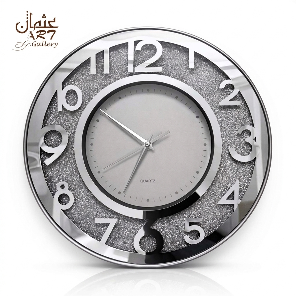 Silver Resin Wall Clock 16 Inch Crystal Glitter Quartz Timepiece